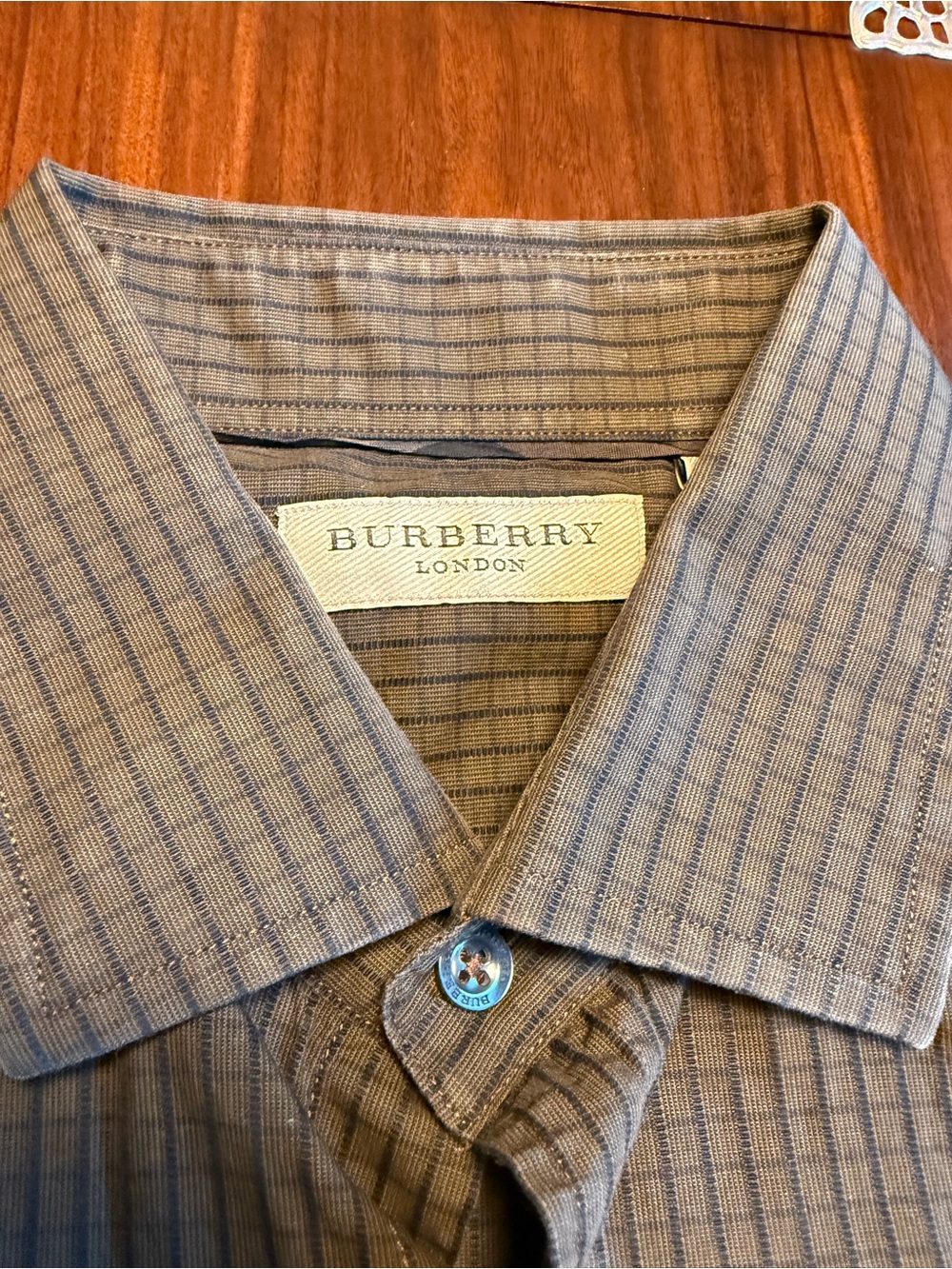 Burberry Brown and Blue Striped Men's Button-Down Shirt